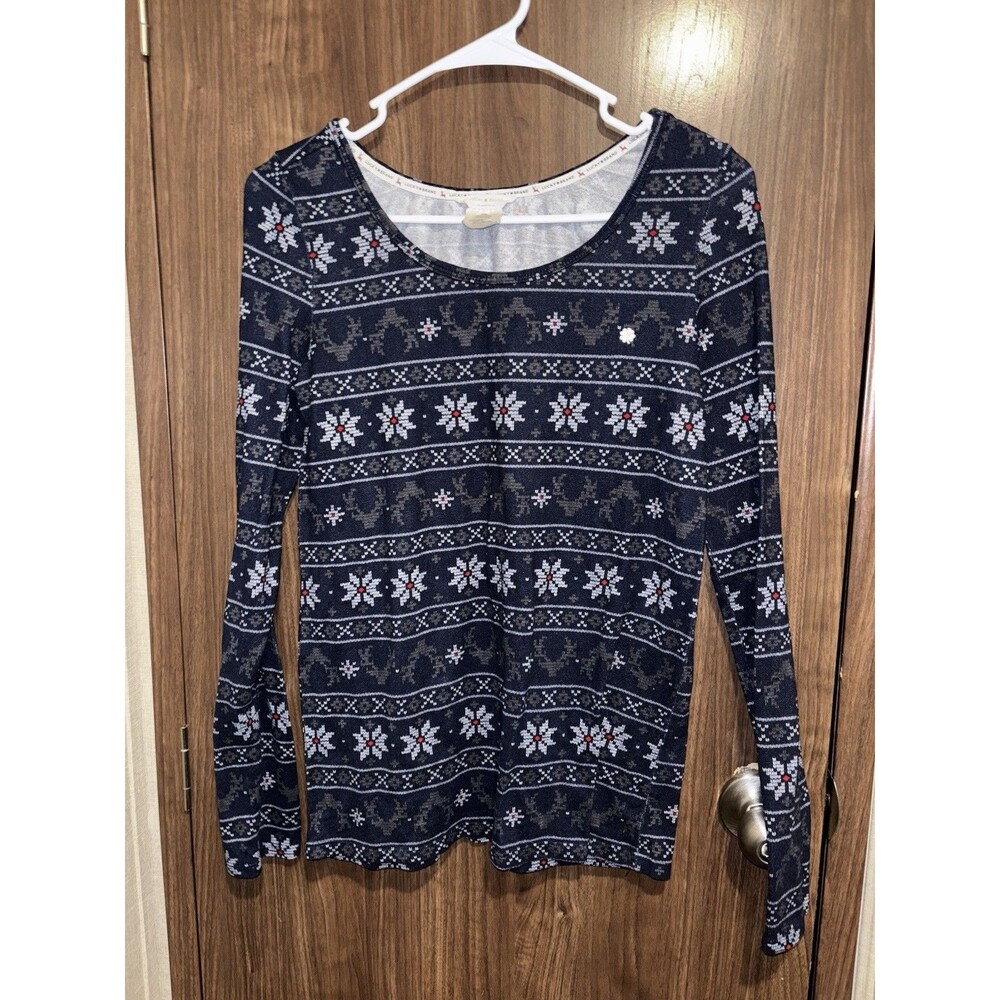 Lucky Brand Women’s Small Pajama Top Navy Longsleeve Scoop Neck Winter Christmas